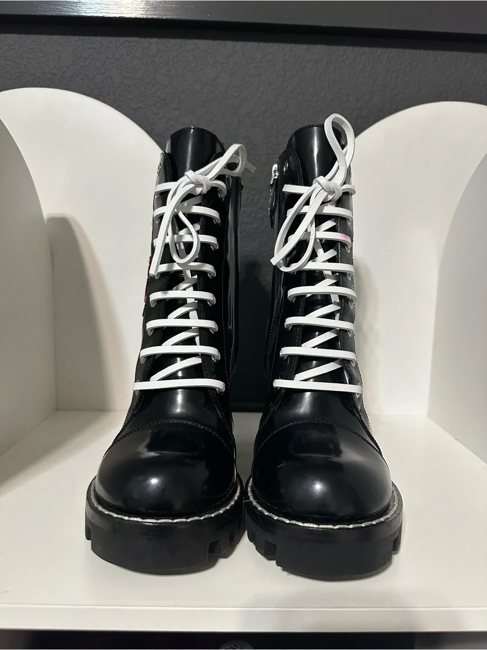 Louis Vuitton Black Leather Lace-Up Platform Patchwork Ankle Boots - Picture 3 of 9